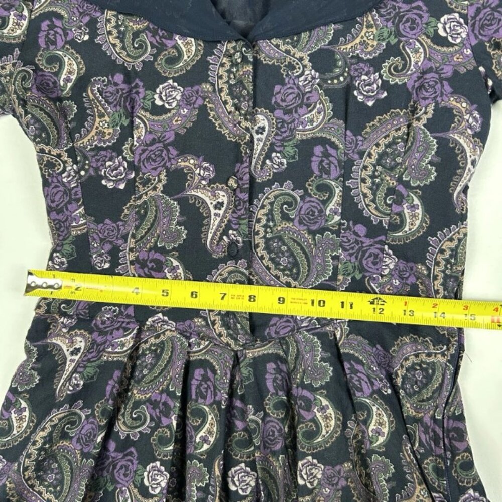 Vtg Laura Ashley Midi Blue Purple Paisley Basque Dress Modest Cottagecore US 8 - Picture 14 of 16